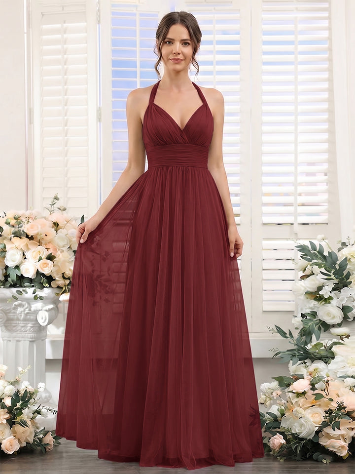 A-Line/Princess Halter Sweetheart Sleeveless Chiffon Bridesmaid Dresses with Ruched