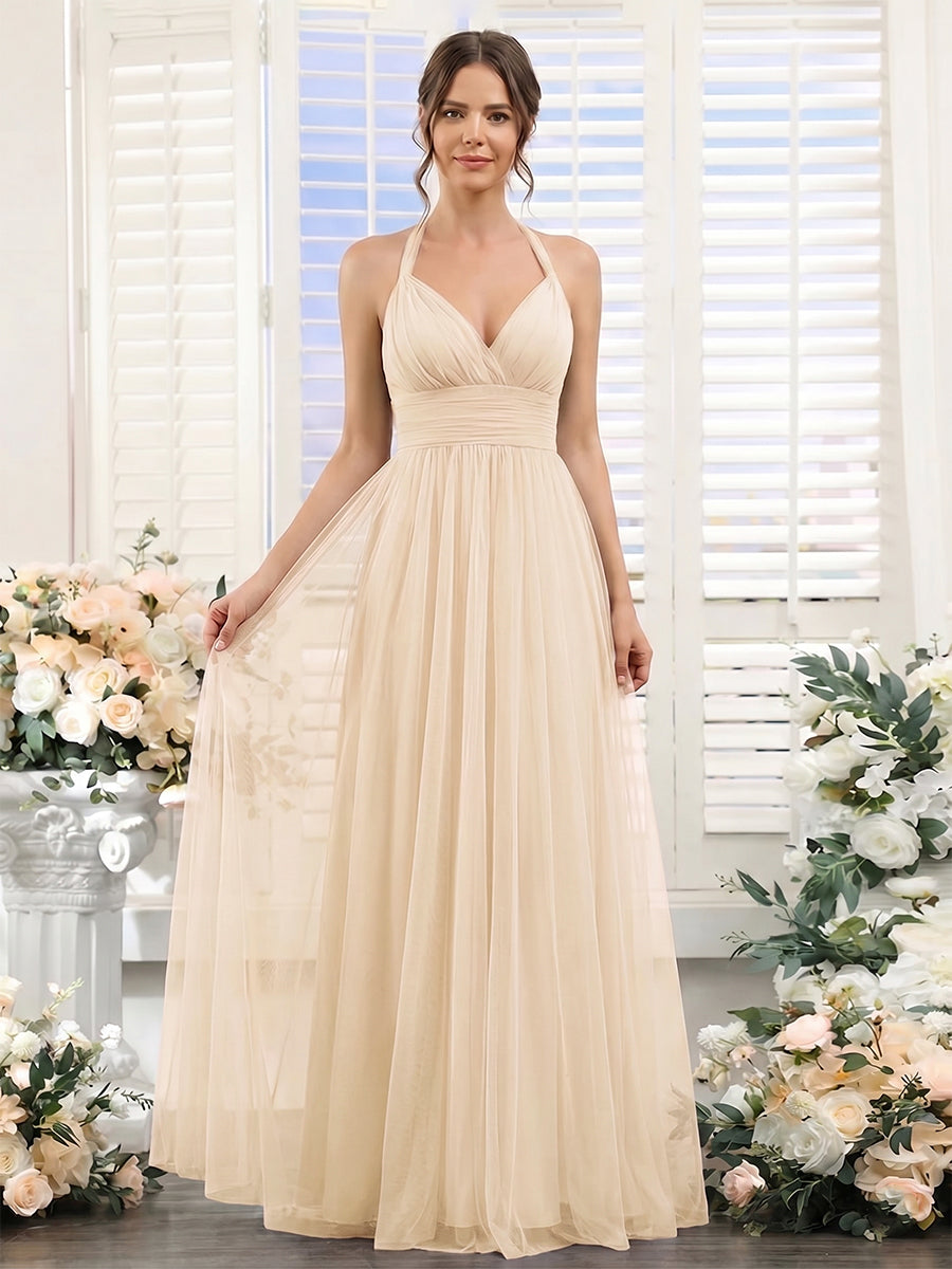 A-Line/Princess Halter Sweetheart Sleeveless Chiffon Bridesmaid Dresses with Ruched