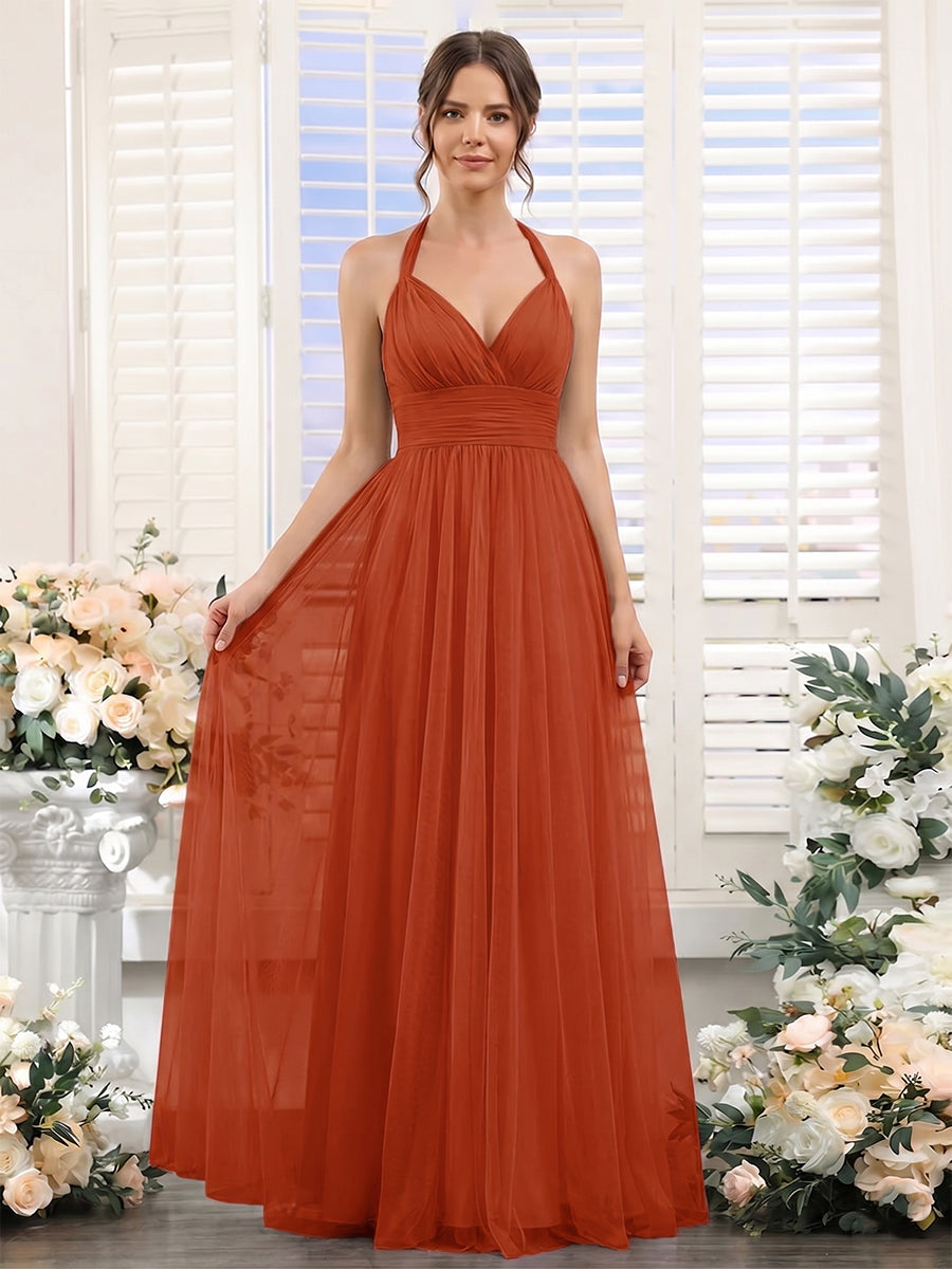 A-Line/Princess Halter Sweetheart Sleeveless Chiffon Bridesmaid Dresses with Ruched