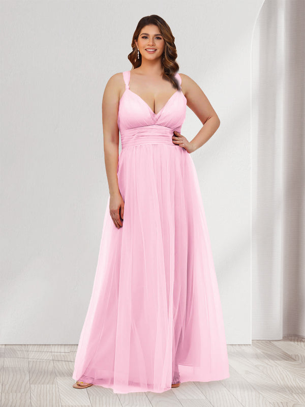 A-Line/Princess Halter Sweetheart Sleeveless Chiffon Plus Size Bridesmaid Dresses with Ruched