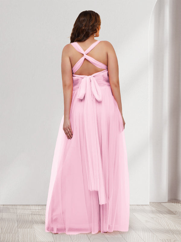 A-Line/Princess Halter Sweetheart Sleeveless Chiffon Plus Size Bridesmaid Dresses with Ruched