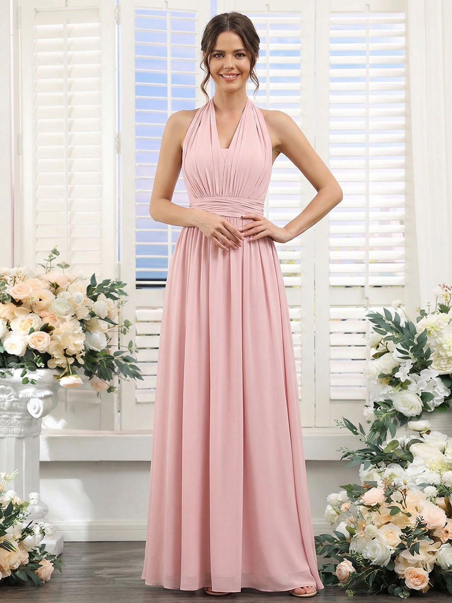 A-Line/Princess Halter Sleeveless Chiffon Bridesmaid Dresses with Ruched