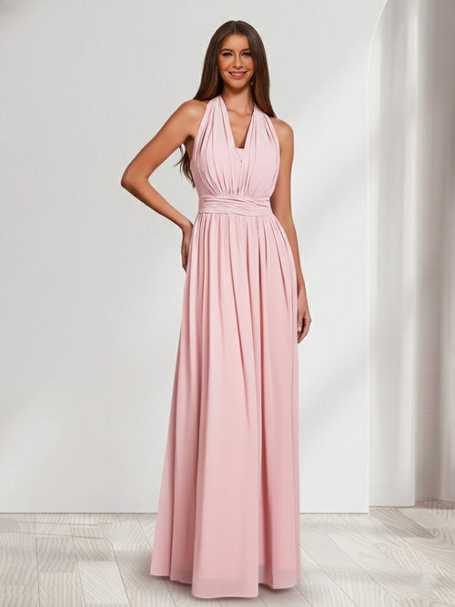 A-Line/Princess Halter Sleeveless Chiffon Bridesmaid Dresses with Ruched