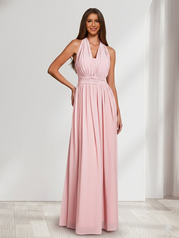 A-Line/Princess Halter Sleeveless Chiffon Bridesmaid Dresses with Ruched