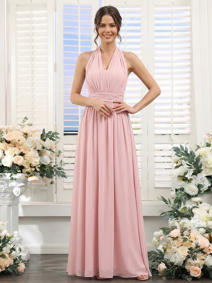 A-Line/Princess Halter Sleeveless Chiffon Bridesmaid Dresses with Ruched