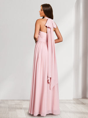 A-Line/Princess Halter Sleeveless Chiffon Bridesmaid Dresses with Ruched