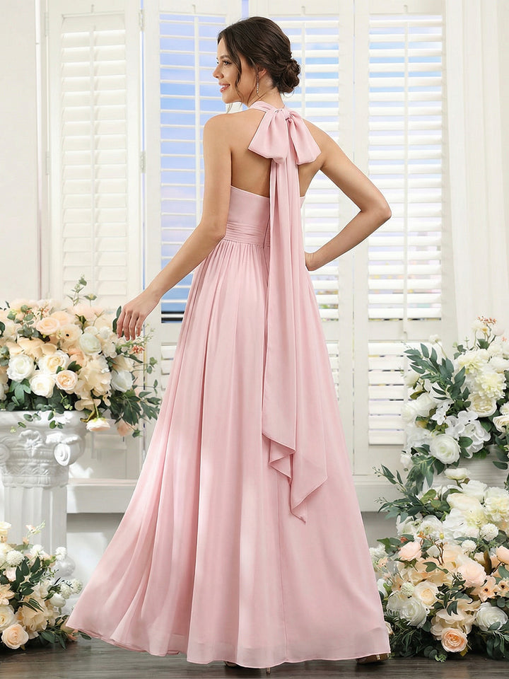 A-Line/Princess Halter Sleeveless Chiffon Bridesmaid Dresses with Ruched