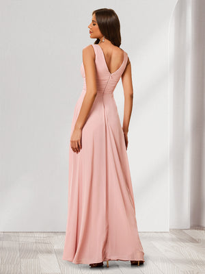 Jumpsuit V-Neck Sleeveless Chiffon Bridesmaid Dresses with Split Side