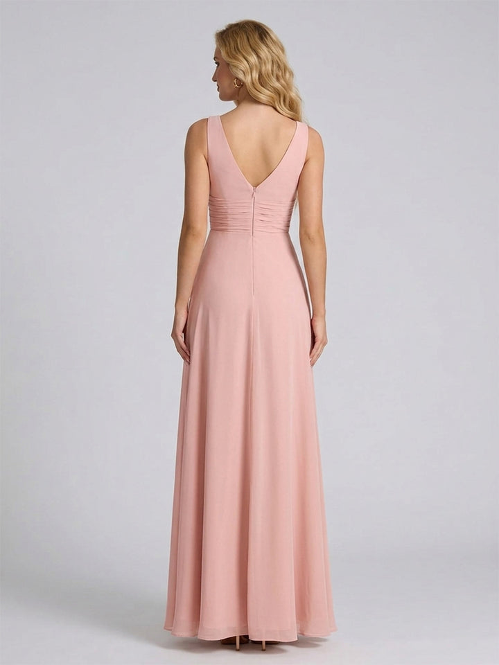 Jumpsuit V-Neck Sleeveless Chiffon Bridesmaid Dresses with Split Side