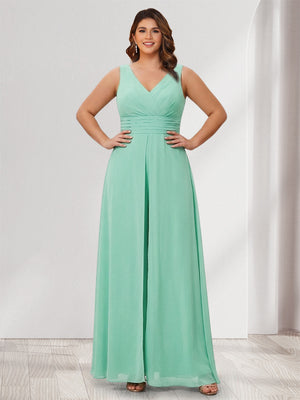 Jumpsuit V-Neck Sleeveless Chiffon Plus Size Bridesmaid Dresses with Split Side