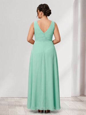 Jumpsuit V-Neck Sleeveless Chiffon Plus Size Bridesmaid Dresses with Split Side