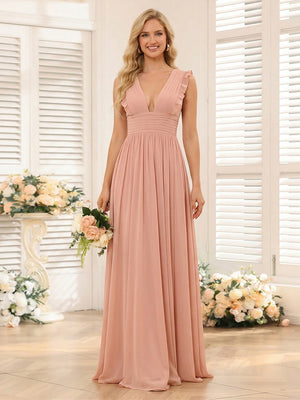 A-Line/Princess V-Neck Sleeveless Chiffon Bridesmaid Dresses with Ruffles