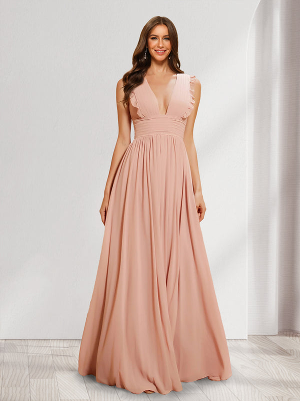 A-Line/Princess V-Neck Sleeveless Chiffon Bridesmaid Dresses with Ruffles