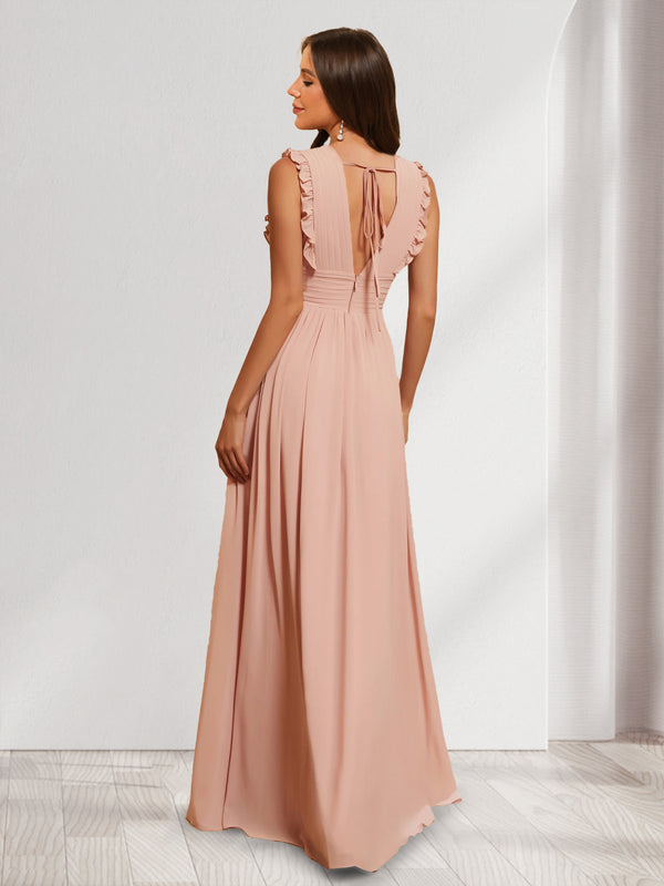 A-Line/Princess V-Neck Sleeveless Chiffon Bridesmaid Dresses with Ruffles