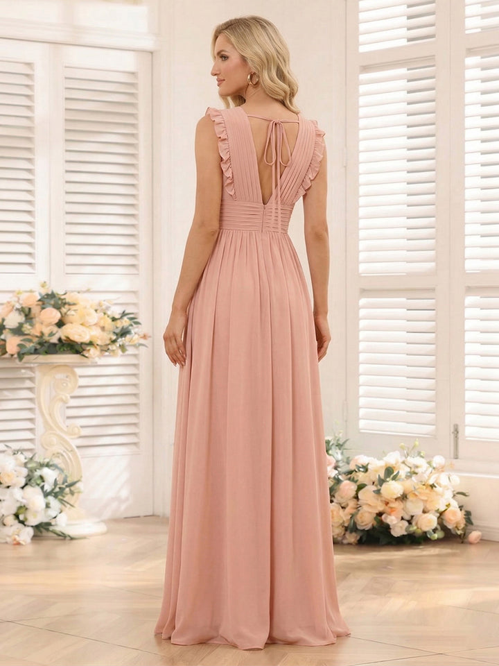 A-Line/Princess V-Neck Sleeveless Chiffon Bridesmaid Dresses with Ruffles