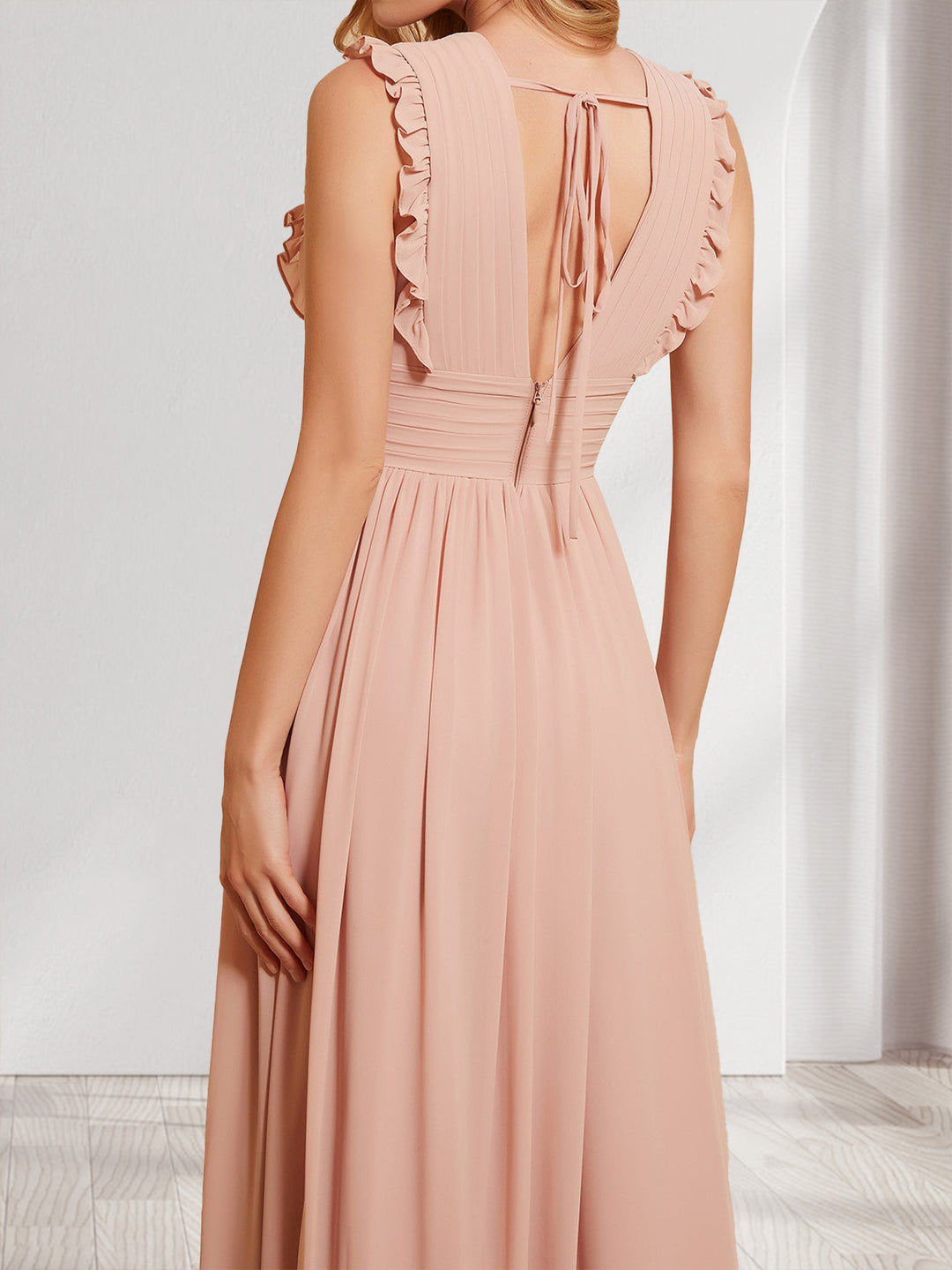 A-Line/Princess V-Neck Sleeveless Chiffon Bridesmaid Dresses with Ruffles