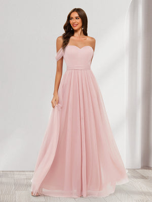 A-Line/Princess Off-the-Shoulder Sweetheart Short Sleeves Bridesmaid Dresses With Bowknot