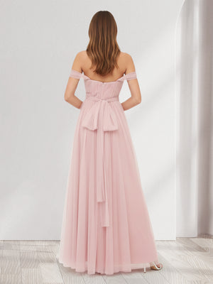 A-Line/Princess Off-the-Shoulder Sweetheart Short Sleeves Bridesmaid Dresses With Bowknot