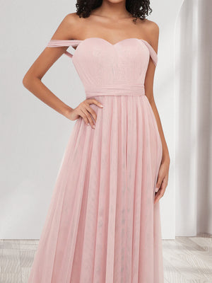 A-Line/Princess Off-the-Shoulder Sweetheart Short Sleeves Bridesmaid Dresses With Bowknot