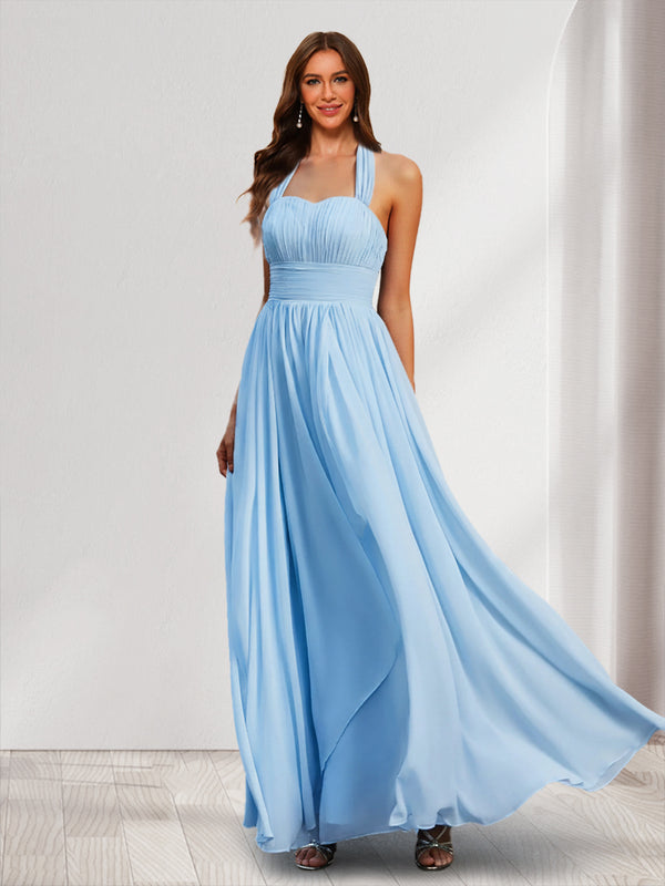 A-Line/Princess Halter Sweetheart Sleeveless Chiffon Bridesmaid Dresses With Ruffles