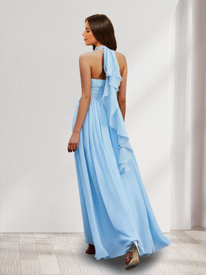 A-Line/Princess Halter Sweetheart Sleeveless Chiffon Bridesmaid Dresses With Ruffles