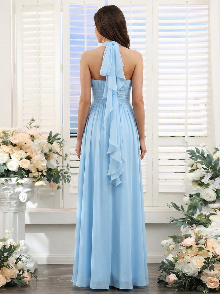 A-Line/Princess Halter Sweetheart Sleeveless Chiffon Bridesmaid Dresses With Ruffles