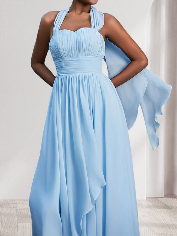 A-Line/Princess Halter Sweetheart Sleeveless Chiffon Bridesmaid Dresses With Ruffles