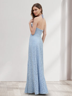 Sheath/Column Halter Sleeveless Bridesmaid Dresses With Lace