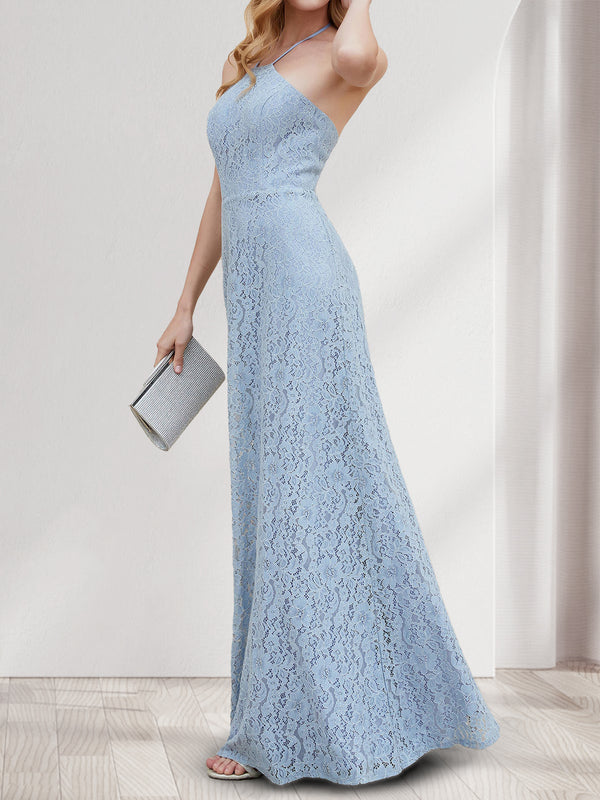 Sheath/Column Halter Sleeveless Bridesmaid Dresses With Lace