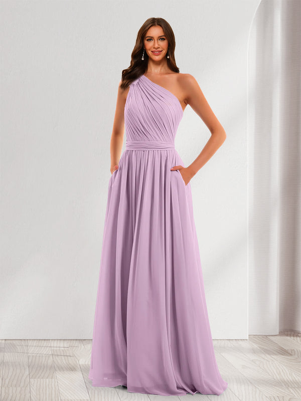 A-Line/Princess One-Shoulder Sleeveless Bridesmaid Dresses With 3D Floral