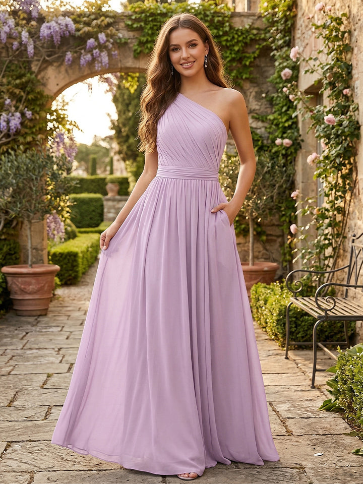 A-Line/Princess One-Shoulder Sleeveless Bridesmaid Dresses With 3D Floral