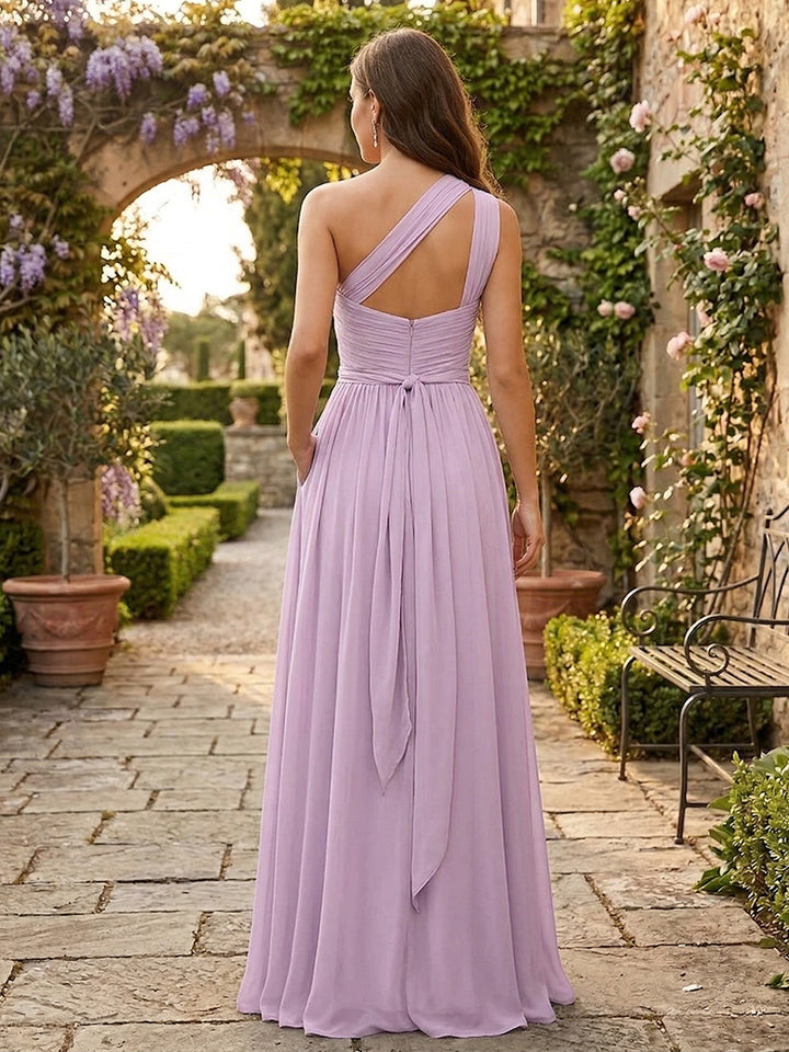 A-Line/Princess One-Shoulder Sleeveless Bridesmaid Dresses With 3D Floral