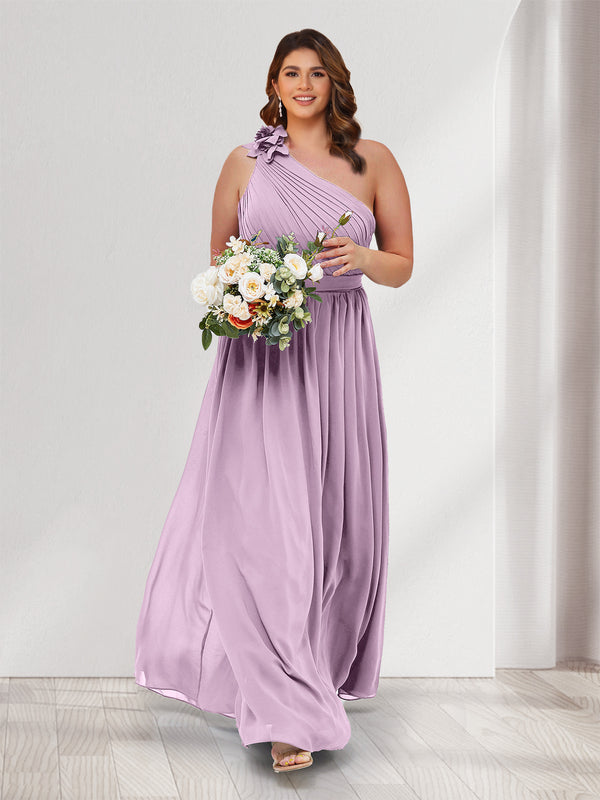 A-Line/Princess One-Shoulder Sleeveless Plus Size Bridesmaid Dresses With 3D Floral