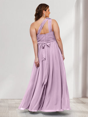 A-Line/Princess One-Shoulder Sleeveless Plus Size Bridesmaid Dresses With 3D Floral