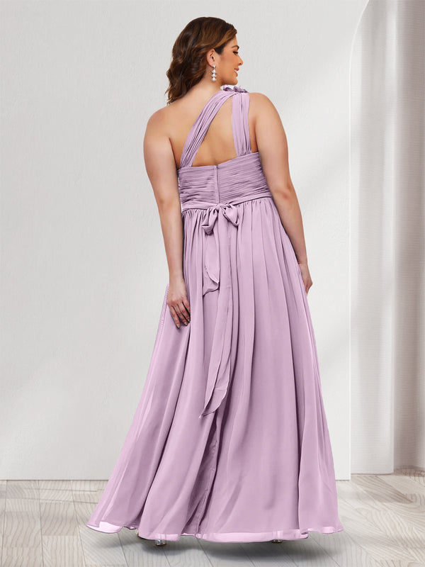 A-Line/Princess One-Shoulder Sleeveless Plus Size Bridesmaid Dresses With 3D Floral