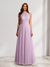 A-Line/Princess Scoop Sleeveless Floor-Length Bridesmaid Dresses With Lace & Applique