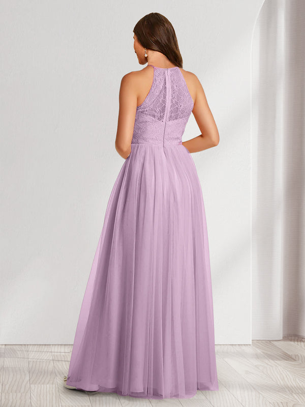 A-Line/Princess Scoop Sleeveless Floor-Length Bridesmaid Dresses With Lace & Applique