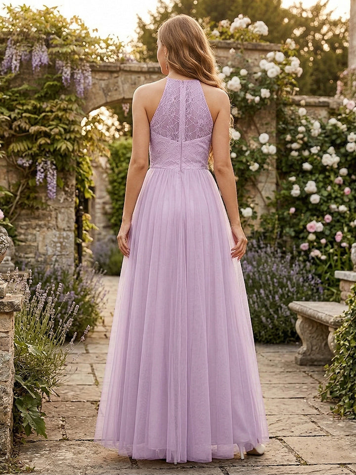 A-Line/Princess Scoop Sleeveless Floor-Length Bridesmaid Dresses With Lace &amp; Applique