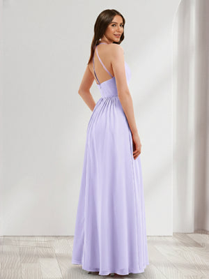 A-Line/Princess Halter Sleeveless Chiffon Bridesmaid Dresses With Ruffles