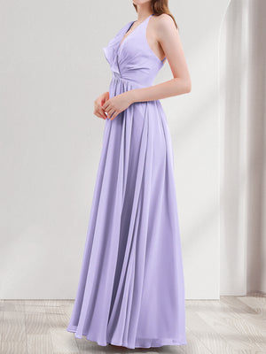 A-Line/Princess Halter Sleeveless Chiffon Bridesmaid Dresses With Ruffles