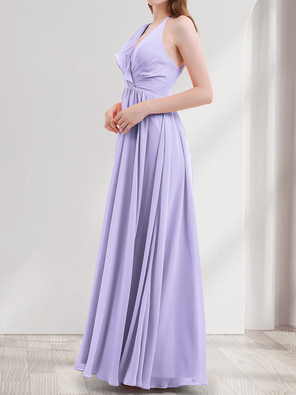 A-Line/Princess Halter Sleeveless Chiffon Bridesmaid Dresses With Ruffles