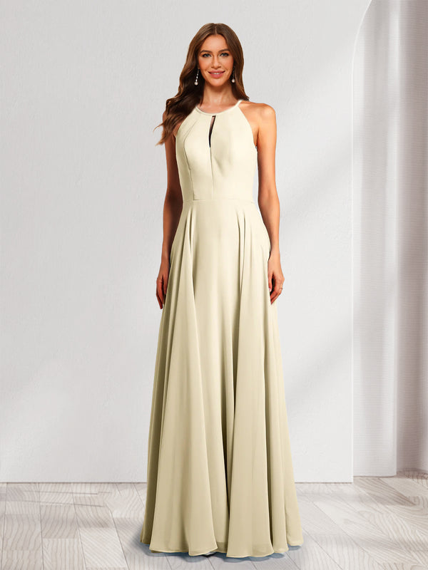 A-Line/Princess Scoop Sleeveless Chiffon Bridesmaid Dresses