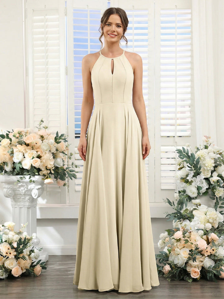 A-Line/Princess Scoop Sleeveless Chiffon Bridesmaid Dresses