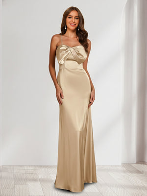 Sheath/Column Spaghetti Straps Sleeveless Bridesmaid Dresses with Bowknot