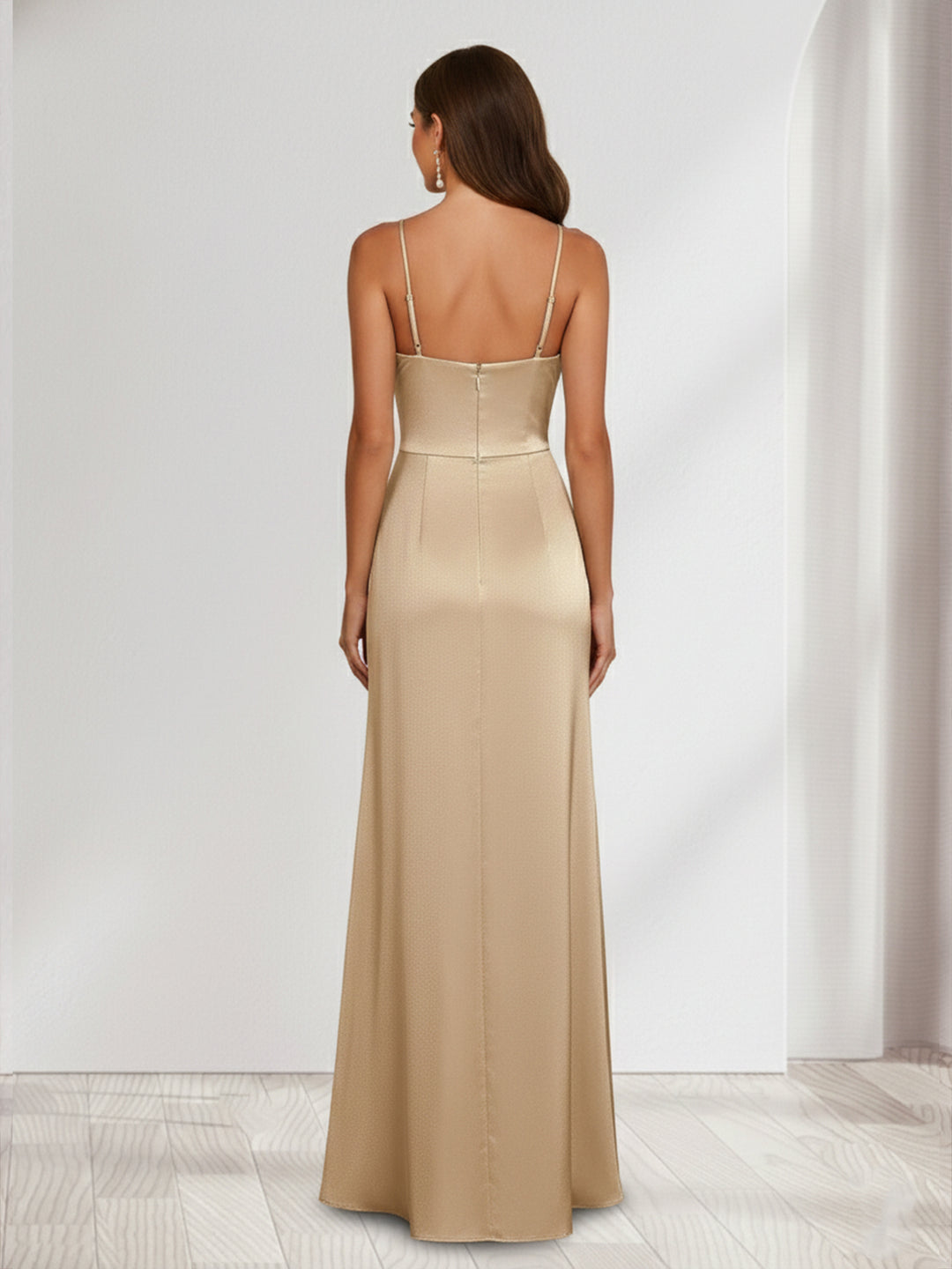 Sheath/Column Spaghetti Straps Sleeveless Bridesmaid Dresses with Bowknot