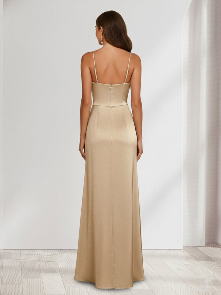 Sheath/Column Spaghetti Straps Sleeveless Bridesmaid Dresses with Bowknot