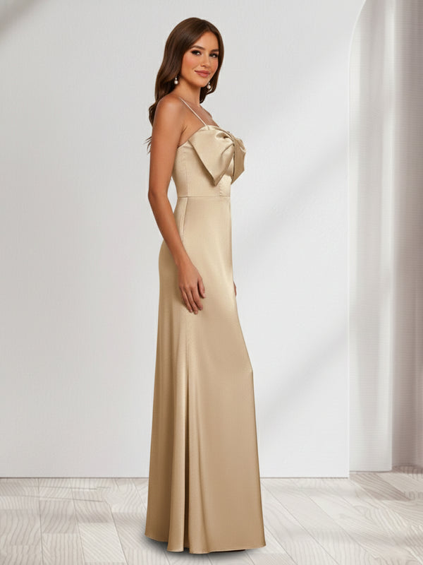 Sheath/Column Spaghetti Straps Sleeveless Bridesmaid Dresses with Bowknot