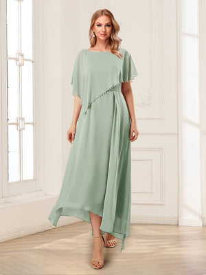 A-Line/Princess Scoop Short Sleeves Ankle-Length Mother of the Bride Dresses with Beading