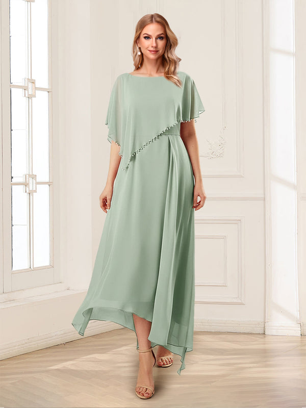 A-Line/Princess Scoop Short Sleeves Ankle-Length Mother of the Bride Dresses with Beading