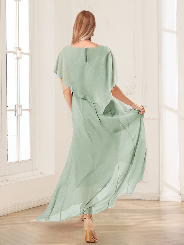 A-Line/Princess Scoop Short Sleeves Ankle-Length Mother of the Bride Dresses with Beading